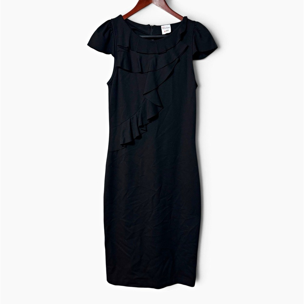RED Valentino Dress 4 S Black Ruffle Sheath Cap Sleeve Corporate Siren Cocktail